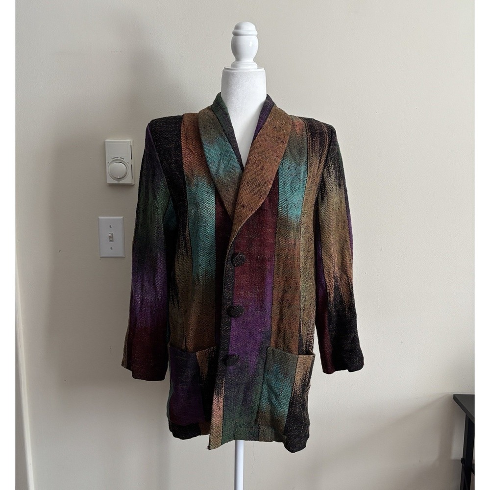 Vintage Candiss Cole Womens Small Woven Textured Jacket Artsy Funky‎ Boho